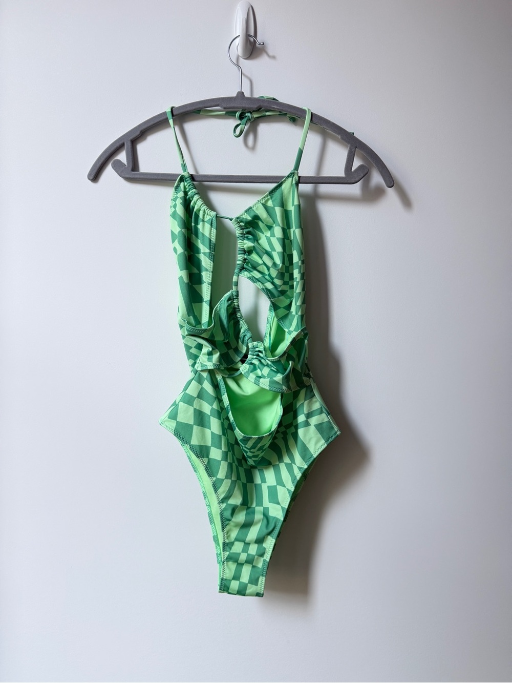 Zara Bright Green cutout Checkerboard One-Piece Swimsuit